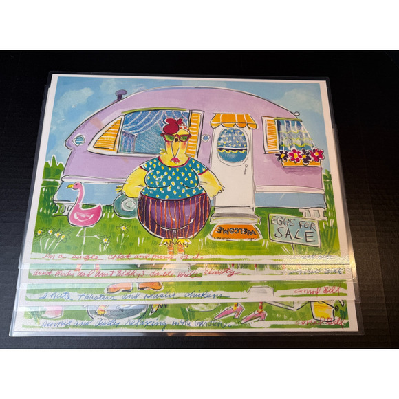 Conrad Bell Chicks at the Trailer Park Placemats Set of 4 Vtg Hen Tiny Home Life - Picture 3 of 10
